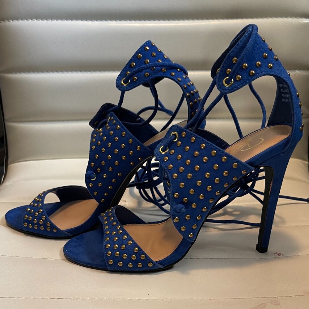 Privileged Blue High Heel Sandals 4" Heels Tie Strap Strappy Pre-Owned Size 7